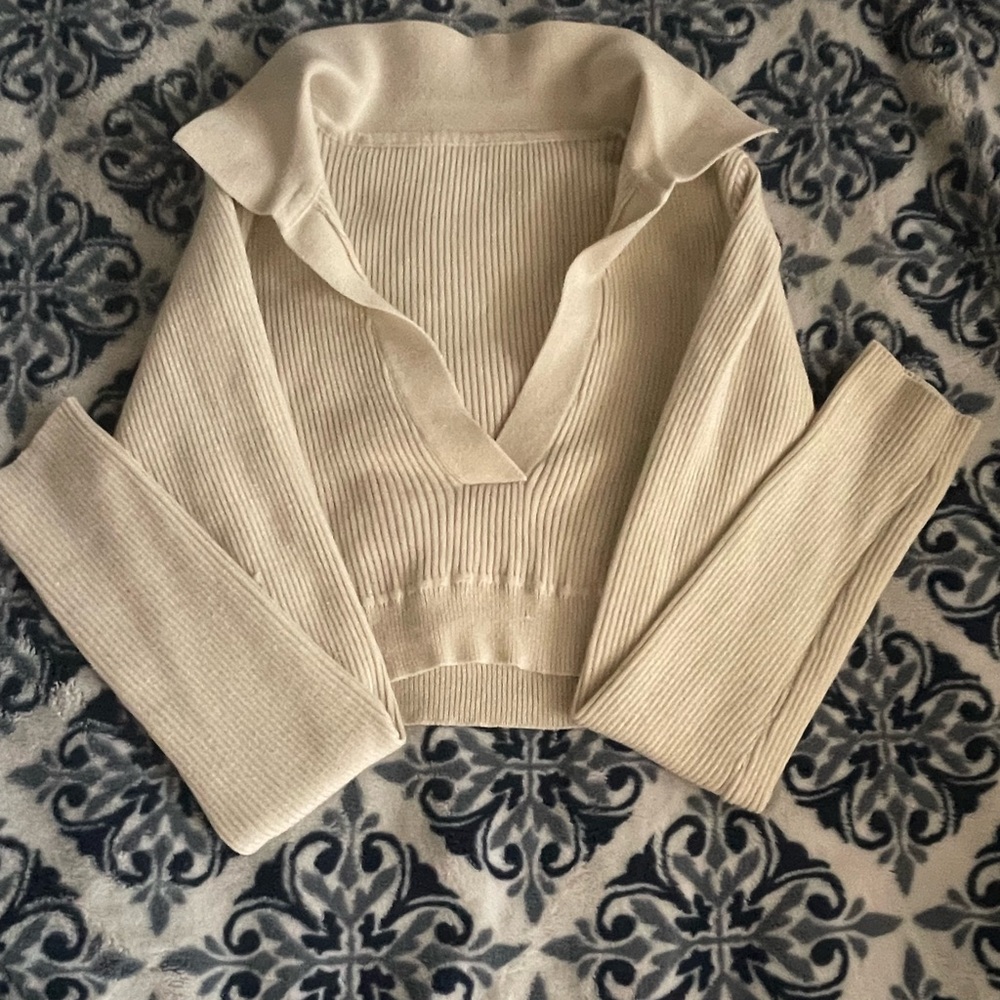 SHEIN Cream V-Neck Sweater Soft Knit